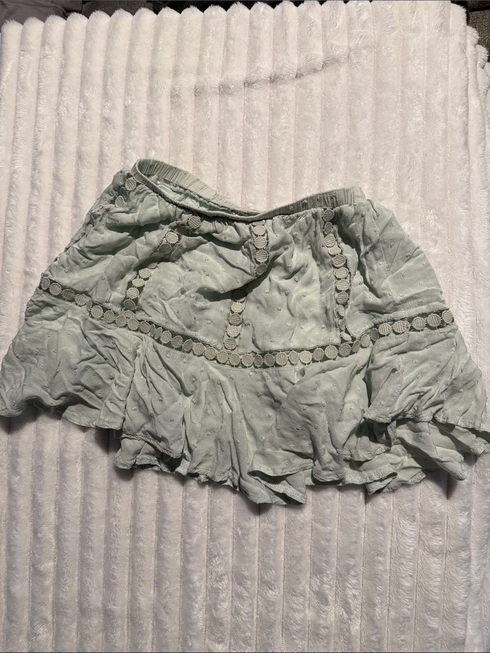 Women’s Light Mint Eyelet Ruffle Shorts